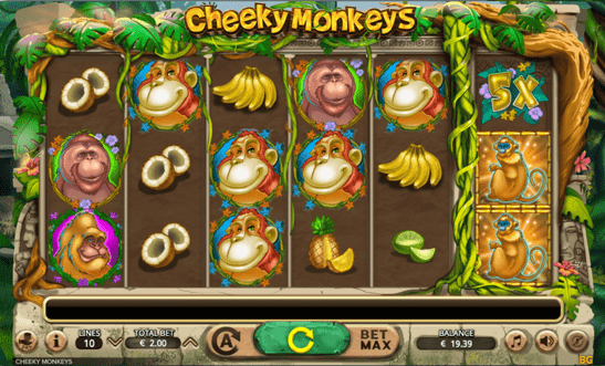 Play Cheeky Monkeys online slot at Dealers Casino