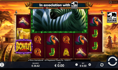 Play Rumble Rhino online slot at Dealers Casino