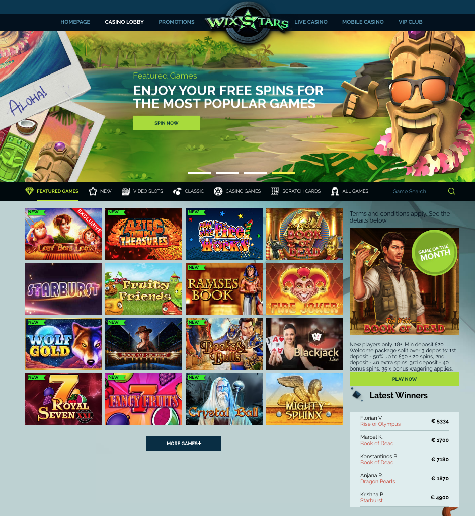 Wixstars Casino Review 2019 Game Selection Frontpage
