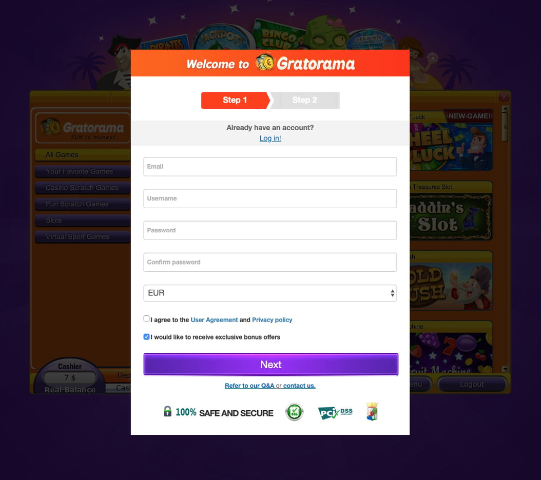 Gratorama casino registration