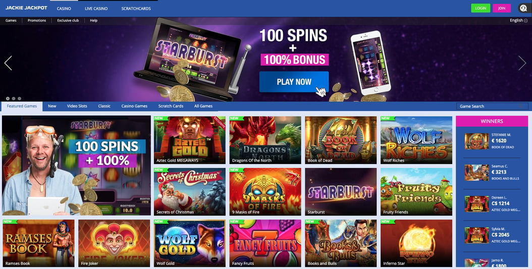 Jackie Jackpot Casino Front Page