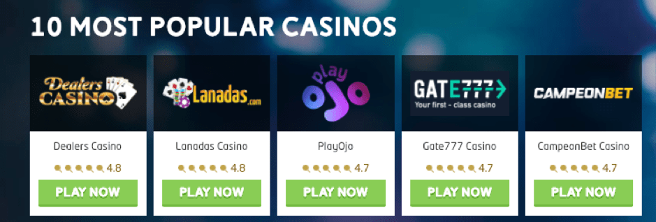 Most popular casinos at FindFairCasinos