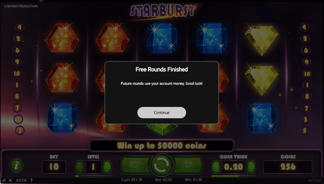 Play Starburst at Dealers Casino