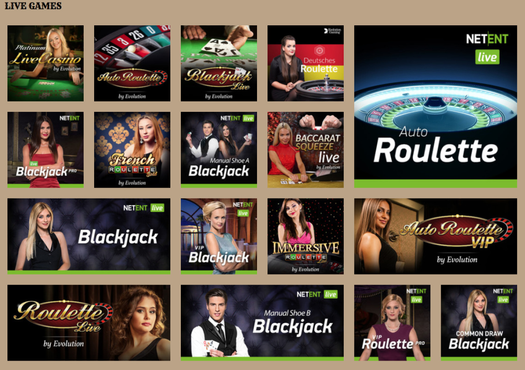 Live casino games at Cozino casino; read more in this review