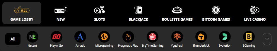 Game selection at PlayAmo casino