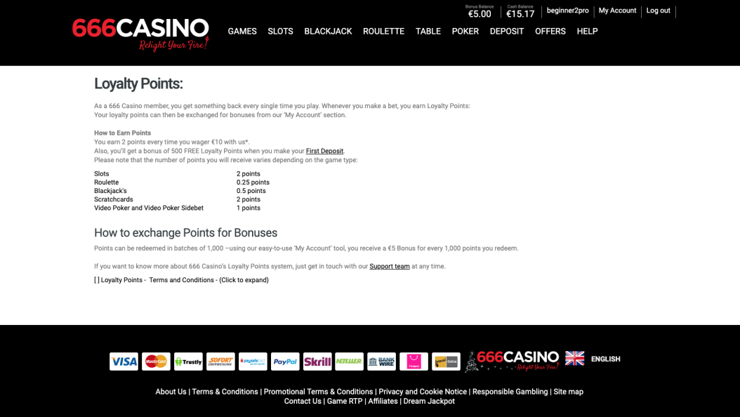 666Casino-loyalty-points-reward-redeem